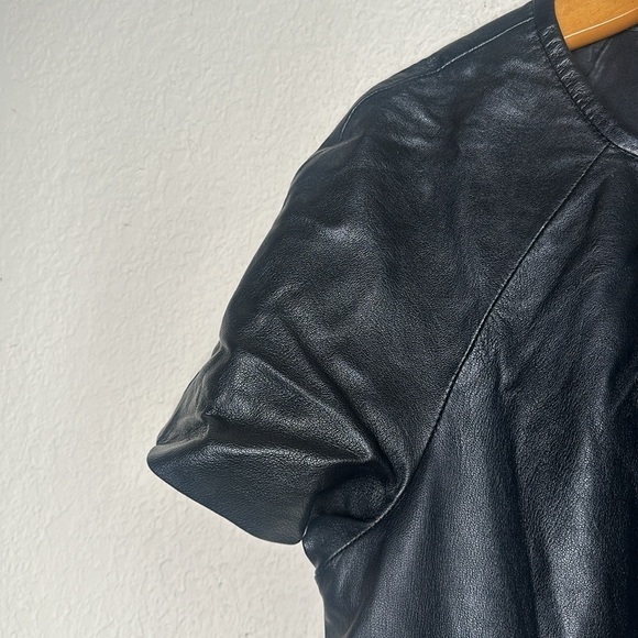 Banana Republic Pleated Leather Short Sleeve Top Western Rock Grunge Black Large - Picture 9 of 16